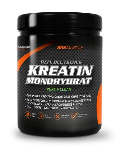 SRS Muscle Kreatin Monohydrat ultramikronisiert - 100% vegan, 500g - Protein Shakes & Muskelaufbau: Pharmazeutische Qualität aus Deutschland, ultramikronisiert und geschmacksneutral für optimale Trainingskombination.