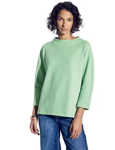 STREET ONE Damen A322940 Two-Tone Strukturshirt - Tendril Green, Größe 36 - Stylisches T-Shirt für Damen mit Turtleneck und 3/4-Ärmeln, aus feinem Struktur-Materialmix mit Stretch für optimalen Tragekomfort.