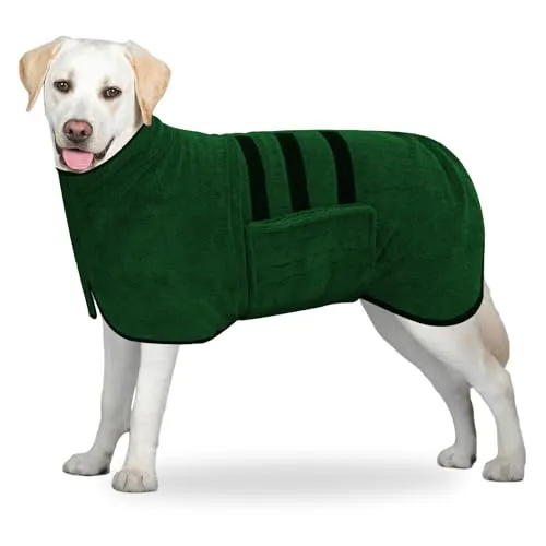 BASVII Hundebademantel aus Mikrofaser, Bademantel Hund Extra SaugfäHig und Schnell Trocknendes mit Klettverschluss und Verstellbarem Schrumpfband, für Große Mittel und Kleine Hunde