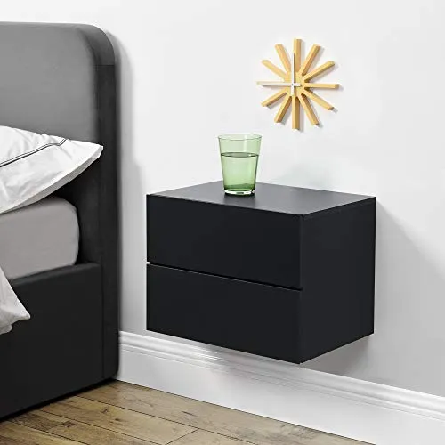[en.casa] Nachtschrank Ampfing - Hängendes Nachtkästchen in Schwarz mit 2 Schubladen - Schweberegal für stilvolle Aufbewahrung: Elegantes Design mit hoher Belastbarkeit von 5 kg pro Schublade, ideal für kleine Räume.
