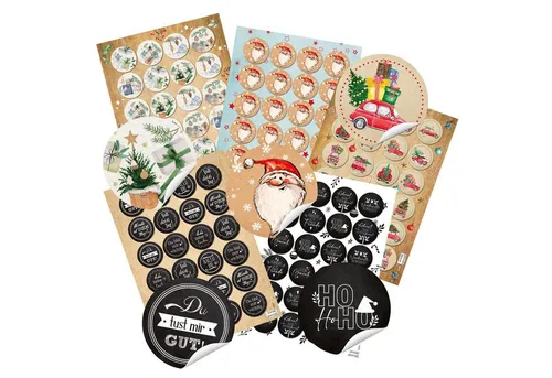 Logbuch-Verlag Aufkleber 120 Etiketten mit Sprüchen zu Weihnachten rund 4 cm als Aufkleber auf