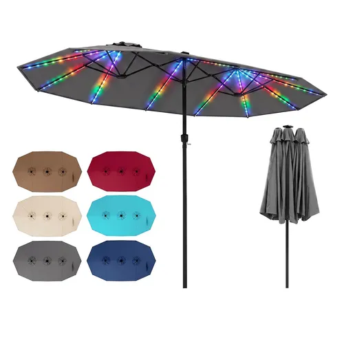 COSTWAY Doppel Sonnenschirm 440x260cm mit LED-Beleuchtung und Kurbel