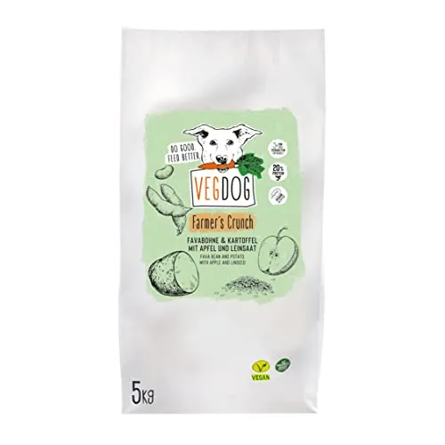 VEGDOG Farmer's Crunch - Hypoallergenes Trockenfutter für Hunde (5 kg) - 100% veganes Hundefutter, ideal für Allergiker – purinarm, getreidefrei und mit hochwertigen Kartoffelproteinen. Perfekt für sensible Hundemägen und alle Rassen!
