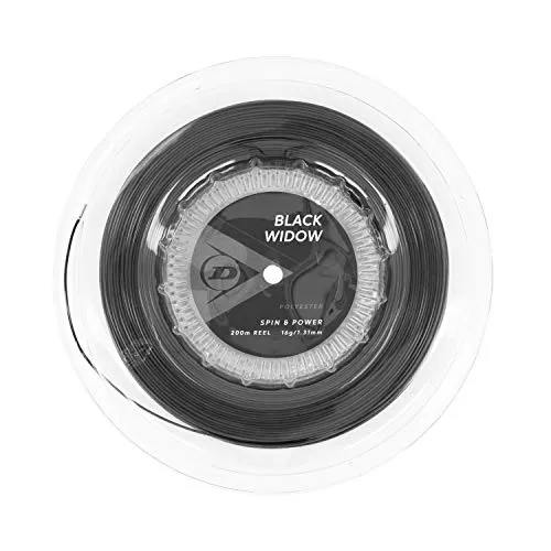 Dunlop Tennissaite Black Widow String 200m - Tennissaiten mit hervorragender Kontrolle und Spin-Generation dank heptagonalem Profil. Ideal für Spieler, die auf Kraft und Haltbarkeit setzen.