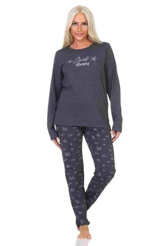 Normann Damen Schlafanzug Pyjama langarm Sterne Optik grau 44-46 - Bequemer Damen Schlafanzug in anthrazit mit Sterne-Design, ideal für entspannte Nächte. Der Rundhals-Ausschnitt und die langen Ärmel sorgen für höchsten Tragekomfort. Maschinenwaschbar und pflegeleicht.