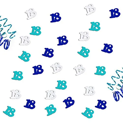 Oblique Unique® Konfetti 18. Geburtstag Jubiläum 500 STK. Blau Türkis Silber Tisch Deko Streudeko Geburtstagsdeko Zahlenkonfetti Dekoration