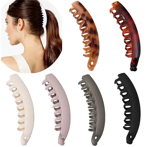 Produktbild Eyegla 6 Stück Groß Bananenspange Haare Bunten Banana Clip Bananen Haarspangen für Dickes Haar,Rutschfeste Pferdeschwanz Halter Clip für Damen