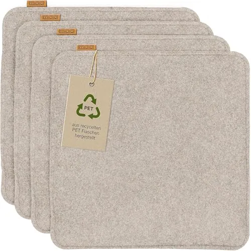 Miqio Design Filz Sitzkissen eckig 4er-Set | Rutschfest und Waschbar - Kissen für Indoor und Outdoor, aus recycelten PET Flaschen, mit Anti-Rutsch-Noppen für optimalen Sitzkomfort, pflegeleicht und waschbar bei 30°C.