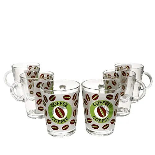 MamboCat 6er Set Cremona Glas-Kaffeebecher mit Henkel I Grün I 320 ml I Milchglas-Optik mit Kaffeebohnen und Aufschrift I Alternativ für Milchkaffee, Cappuccino, Kakao & Co