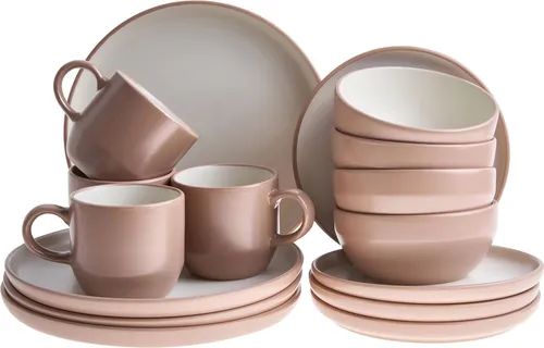 BELIANI Tafelservice Braun und Weiß für 4 Personen – 16-teiliges elegantes Geschirr Set