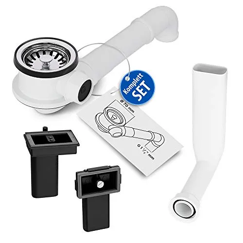 AQUADE Waschbecken Ablaufgarnitur mit Siebkorbventil 70mm mit Raumschaffer Ablaufventil, Spüle mit Überlauf