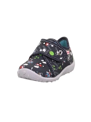 Superfit Spotty Baby Jungen Hausschuh, 21 EU - Hausschuhe für Jungen aus strapazierfähiger Baumwolle mit Klettverschluss, atmungsaktiv und ideal für alle Böden – die Sohle färbt nicht ab!