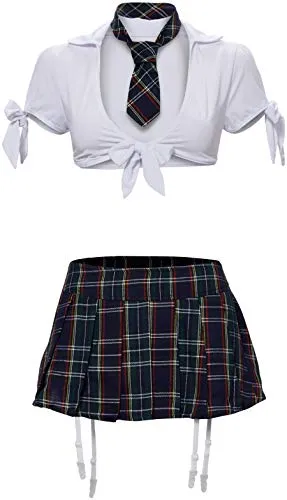 Cottelli COSTUMES Schuluniform-Kostüm – 4-teiliges Rollenspiel-Outfit - Verleihen Sie Ihrem Rollenspiel einen Hauch von Glamour! Dieses sexy 4-teilige Kostüm mit Krawatte und offenem Slip sorgt für unvergessliche Momente. Ideal für besondere Anlässe und Partys.