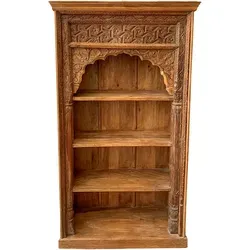 Orientalisches Vintage Regal Antik aus Massivholz - Einzigartiges Bücherregal im orientalischen Stil, handgefertigt aus robustem Mangoholz. Mit kunstvollen Verzierungen bringt es einen Hauch von Tradition in Ihr Zuhause. Maße: 195x100x40 cm.