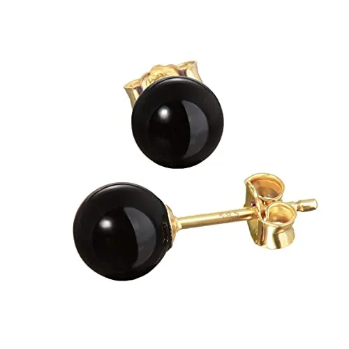 NKlaus Paar echt Onyx schwarz Kugel Ohrstecker 6mm - Ohrringe für Damen aus 14 Karat Gelbgold mit elegantem Onyx schwarz, zeitloses Design für jeden Anlass und hohen Tragekomfort.