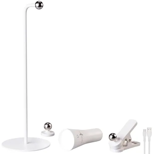 Lunartec Akku Tischleuchte: 4in1-Akku-Tisch-, Wand-, Klemm- und Taschenlampe, 3 Leuchtmodi, weiß (Tischlampe dimmbar, Schminklicht, LED Wohnzimmerleuchten)