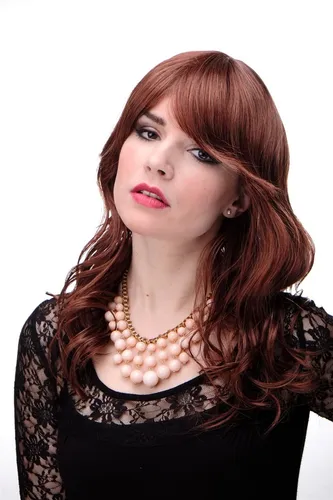 Damenperücke Perücke lang wellig Rot Braun Mix leicht Wetlook Pony 5019 Perrücke