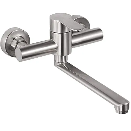 Hausharbor Wasserhahn Wandmontage, 360° drehbar - Berührbare Wasserhähne für die Küche mit 360° drehbarer Düse und 23cm Schwenkarm bieten Flexibilität und Platzersparnis, ideal für Doppelwaschbecken.