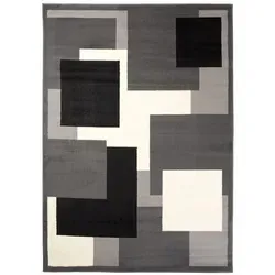 TAPISO Dream Teppich 80 x 150 cm - Modernes Design in Grau Schwarz Weiß - Moderner Kurzflor-Teppich für Wohnräume, der Wärmeisolierung bietet und die Akustik verbessert. Pflegeleicht und ideal für jeden Raum, sorgt er für ein angenehmes Wohngefühl.