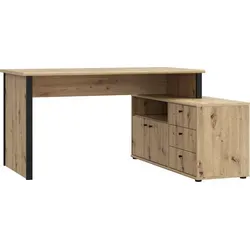 Eckschreibtisch >TEMPRA2< 3 Schübe, Artisan Eiche Nachbildung / Schwarz - 120,6x74,9x151,4cm (BxHxT) - Braun/Schwarz
