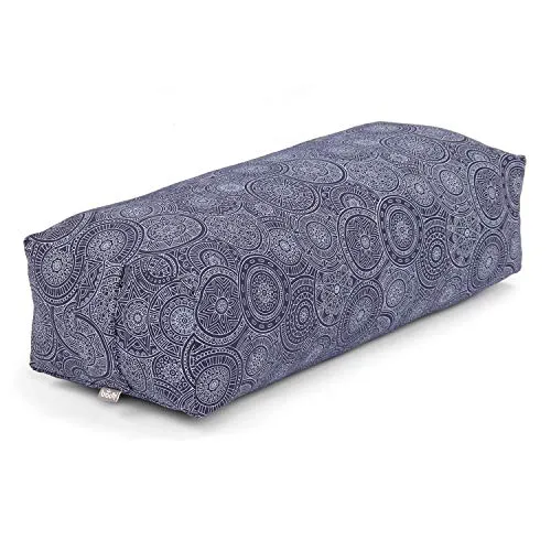 Bodhi Yoga Bolster SALAMBA | Maharaja Collection | Rechteckiges Yogakissen | Waschbarer Bezug aus Baumwolle mit Dinkelfüllung | Zubehör für Restorative und Yin Yoga | Mandala/Dunkelblau