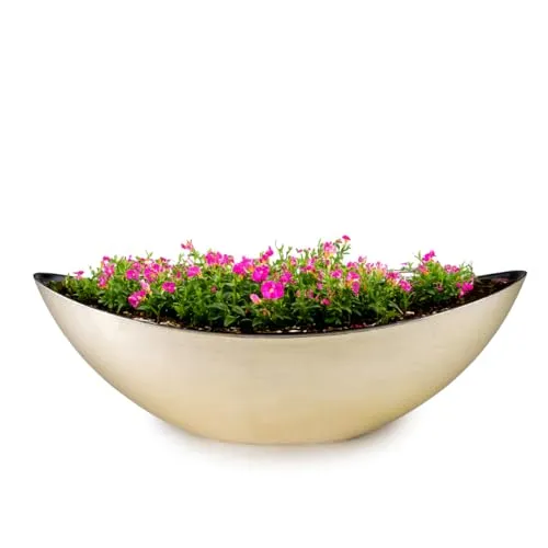 matches21 HOME & HOBBY Ovale Pflanzschale für draußen - große Schiff Deko-Schale in Champagner beige als Blumen-Topf Pflanztopf - 39 cm Jardiniere für Garten Balkon oder Friedhof als Grab-Schmuck