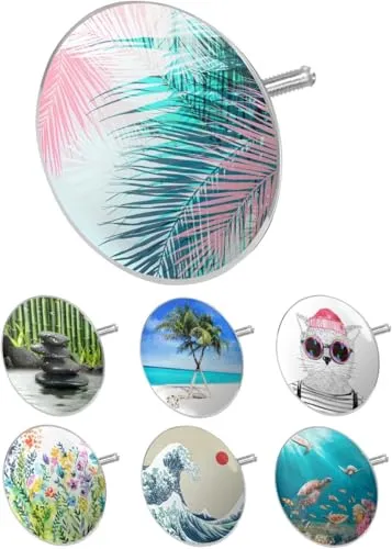 arteneur® - Badewannenstöpsel Universal mit Motiv Palmenblätter | Dreifach Dichtung | Verstellbar | Rostfrei | Extra Schwer für stabilen Halt | Stöpsel Badewanne Zubehör