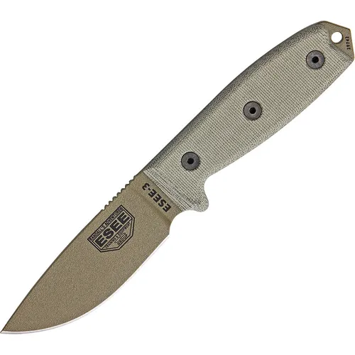 ESEE Model 3, Messer mit FullTang-Klinge, G10-Griff, Scheide, Clip, Molle-Halter