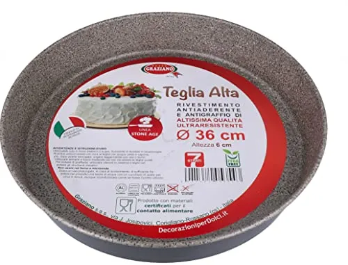 Graziano, Runde Backform, komplett aus Aluminium und mit 7 Schichten Antihaftbeschichtung und kratzfest, ideal für die Herstellung von Spanien und sehr anderen, PFOA frei, Durchmesser 36 cm