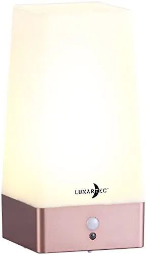 Lunartec Nachttischlampe mit USB: LED-Akku-Tischlampe mit PIR-Bewegungs-Sensor, USB, warmweiß, eckig (Akku Nachttischlampe, Touchlampen, Tischleuchte Batterie)