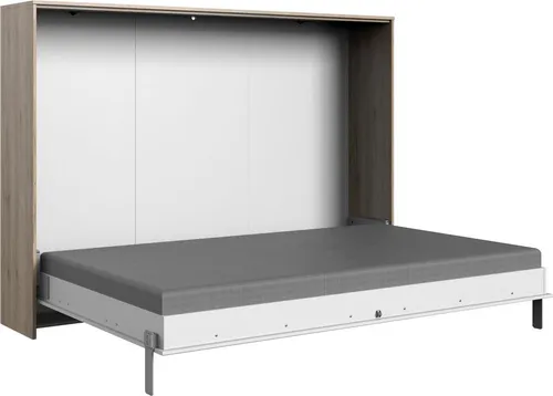 Schrankbett Juist Weiß/Eiche 140x200cm - Praktisches Klappbett, ideal für kleine Räume. Mit stabilem Lattenrost, schnell auf- und zuklappbar. Die Ablagefläche bietet Platz für Deko und mehr. Belastbar bis 100 kg.