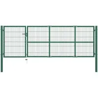 vidaXL Gartentor mit Pfosten 350 x 100 cm aus Stahl in Grün - Gartentor aus pulverbeschichtetem Stahl, rost- und korrosionsbeständig, ideal für langfristigen Außeneinsatz. Inklusive Pfosten und 3 Schlüsseln für das integrierte Schloss.