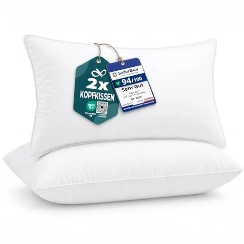 Produktbild Flowen Kissen für Bett 50x80 cm Kopfkissen 2er Set Innenkissen Hypoallergene Anti-Milben Weiche Kissenfüllung mit Kissenbezug Mikrofaser Abnehmbarem und Waschbaren Schlafkissen für Haus/Hotel