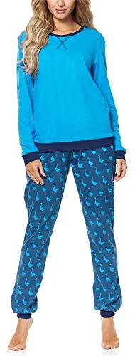 Merry Style Damen Lang Zweiteiliger Schlafanzug aus Baumwolle - Schlafanzug für Damen aus hochwertiger, atmungsaktiver Baumwolle; ideal für Herbst und Winter; mit Taschen und bequemem Gummi im Bund; perfekt als Weihnachtsgeschenk