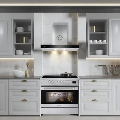 Gurari 913 X Induktions Standherd 90 cm mit Dunstabzugshaube