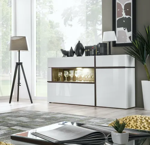 Sideboard Cross Weiß/Ulmefarben - Moderner Stauraum in Weiß und Ulmefarben, ideal für ein stilvolles Zuhause mit viel Platz für Ihre Lieblingsgegenstände.