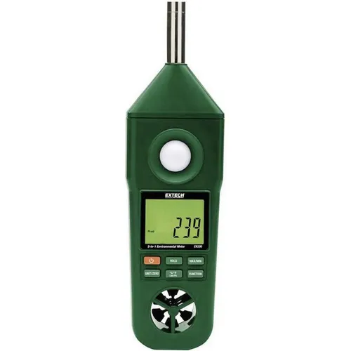 Extech Hygro-Thermo-Anemometer-Luxmeter-Schallpegelmesser, 5-in-1 Umweltmessgerät - Thermometer mit großem LCD-Doppel-Display, misst Temperatur, Luftgeschwindigkeit, Feuchte und mehr. Ideal für präzise Umweltanalysen.