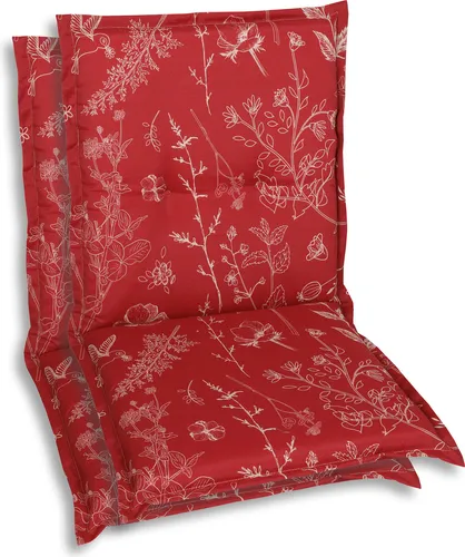 GO-DE Textil, Sesselauflage Niederlehner, 2er Set, Farbe: rot, Maße: 100 cm x 50 cm x 6 cm, Rueckenhoehe: 52 cm