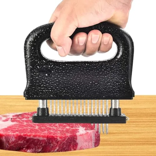 Fleischklopfer aus Edelstahl, 48 Nadel Meat Tenderizer Zartmacherhammer mit Griff, Steaker Fleischzartmacher Schwarz Kotelettklopfer Fleischlöser zum Zartmachen von Rind Huhn Schwein Schnitzel Fleisch