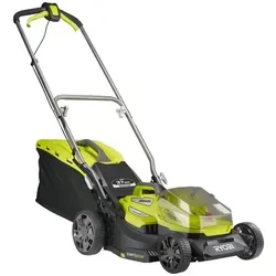RYOBI 18 V ONE+ Brushless Akku-Rasenmäher RY18LMX37A-0 - Sichelmäher mit 37 cm Schnittbreite und bürstenlosem Motor für effizientes Mähen bis 275 m² – ergonomisches, teleskopierbares Griffgestänge für bequeme Handhabung.