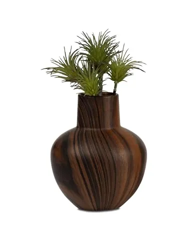 Keramik Blumenvase in Holzoptik, Dekorative Vase, Braun, 15 cm, Bauchige Form, Moderne Dekoration für Zuhause
