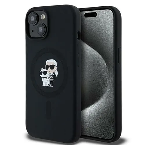 CG MOBILE Karl Lagerfeld KLHMP15MSCMKCRHK Hülle für iPhone 15 Plus / 14 Plus - Standard Handyhüllen mit stylischem Karl & Choupette Design, aus robustem Silikon und TPU für optimalen Schutz und trendvollen Look.