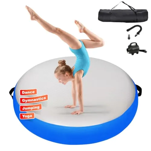 KIKILIVE Matte Airspot, rundes Luftkissen 20 cm hoch, Durchmesser 100/140 cm, mit 600W Pumpe und Reparatur-Set, für Yoga/Cheerleading/Fitness/Training