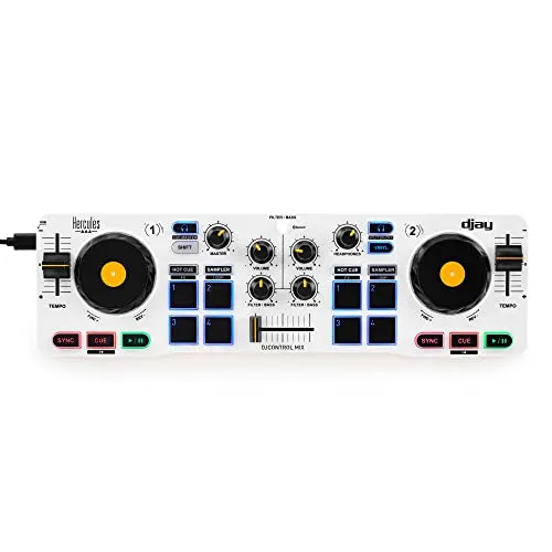 Hercules DJControl Mix – Kompakter Bluetooth DJ-Controller für Smartphones & Tablets (iOS/Android) – Inkl. djay App & Smartphone-Ständer – Kabelloses Mixen & Vorhören – Tragbar