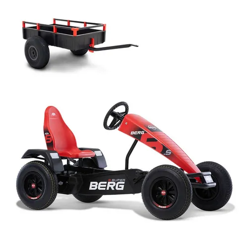 Berg Go-Kart BERG Gokart XL B.Super Red rot BFR mit Anhänger - Go-Kart für Kinder ab 5 Jahren, robust und sicher, mit verstellbarem Sitz und BFR-System für einfaches Bremsen und Rückwärtsfahren. Ideal für Abenteuer und Fahrspaß.