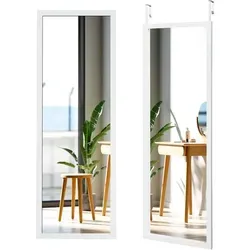 COSTWAY Höhenverstellbarer Wandspiegel mit Holzrahmen, 120 x 37 cm - Vielseitiger Ganzkörperspiegel mit robustem MDF-Rahmen und bruchsicherer Beschichtung. Ideal für kleine Räume, kann an Wand oder Tür montiert werden. Perfekt für einen Blick von Kopf bis Fuß!