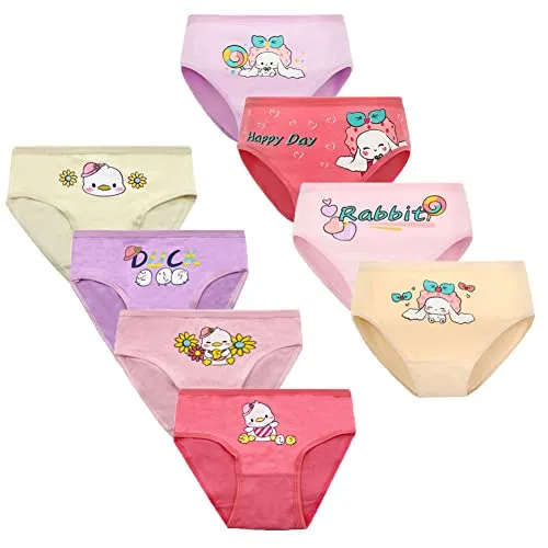 FedMois Mädchen Unterwäsche Baumwolle Slips Unterhosen 8er Pack, Ente und Kaninchen, Gr. 116-128