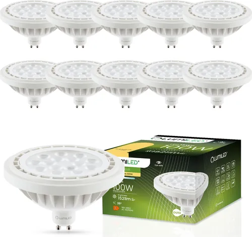 LUMILED LED-Leuchtmittel 10er Set ES111 GU10 Fassung 230V 15W (Entspricht 100 Watt) Warmweiß 3000K 38° weiß 1521 lm Lampen Reflektor