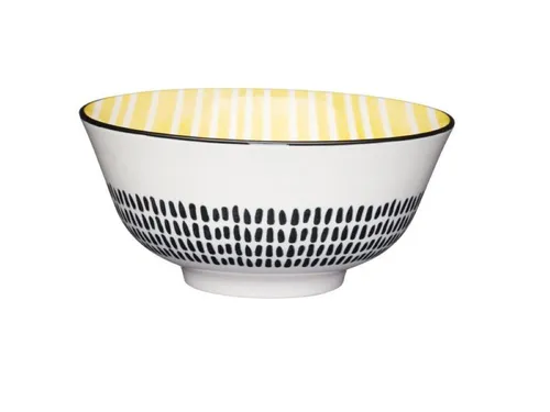 WestCraft Schale schöne glasierte Schale Müsli Schale Dessert Suppe, gelb gestreift, Steingut, (1-tlg), Ramen Reis Nudel Suppen Dessert Bowl, Japan Steingut 15x8cm