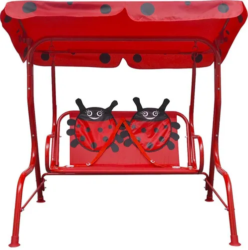 vidaXL Kinder Hollywoodschaukel Rot - Gartenmöbel für Kinder, stabiler Stahlrahmen mit Sonnendach für sicheren Spielspaß im Freien.